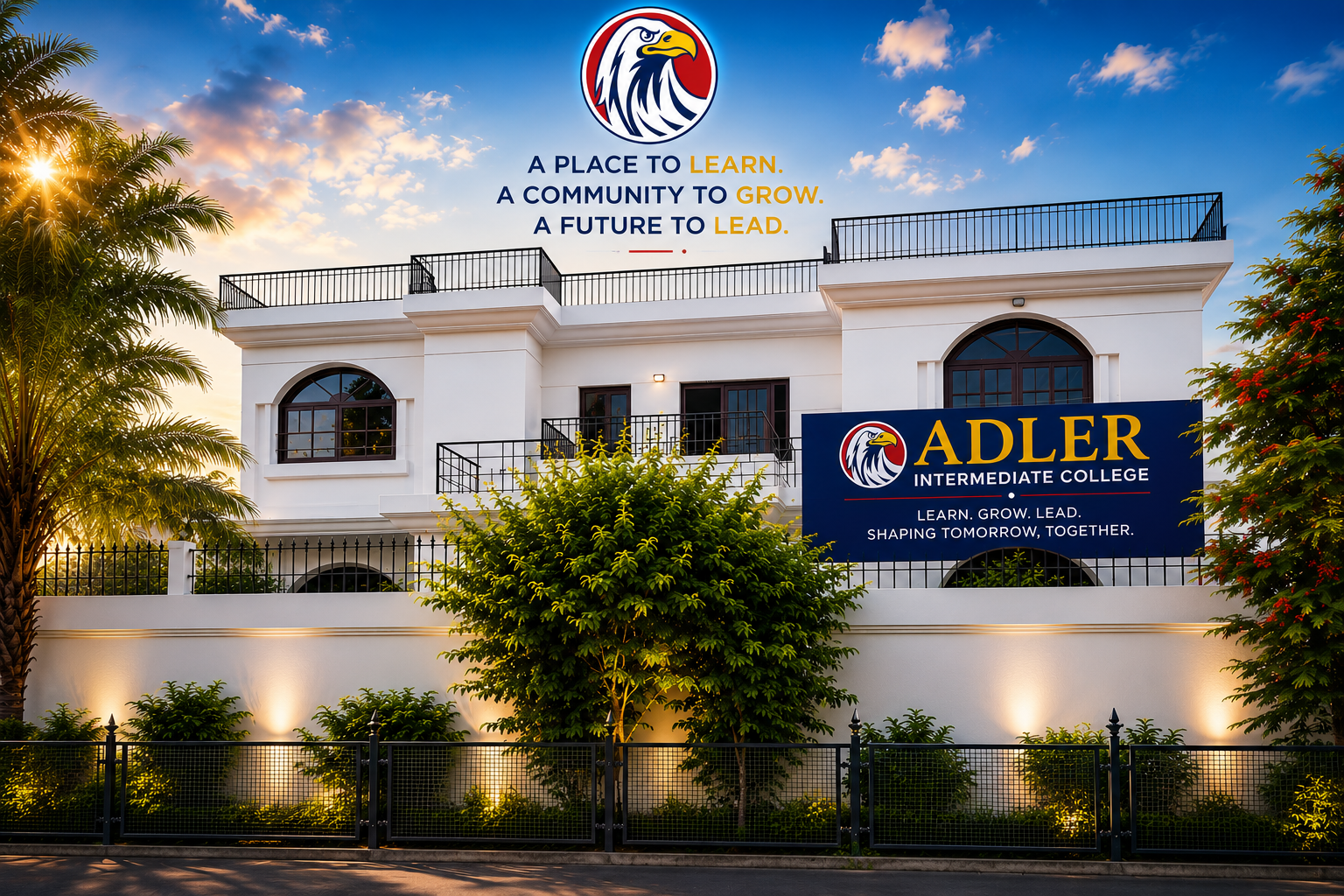 The modern architecture of Adler College campus